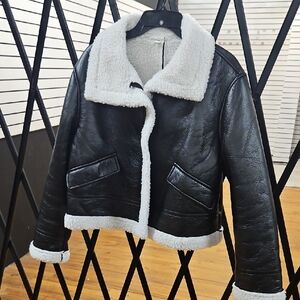 Black and White Shearling Women's Jacket